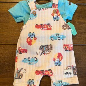 0-3M Disney Baby CARS Overall Shorts and T shirt NWT
